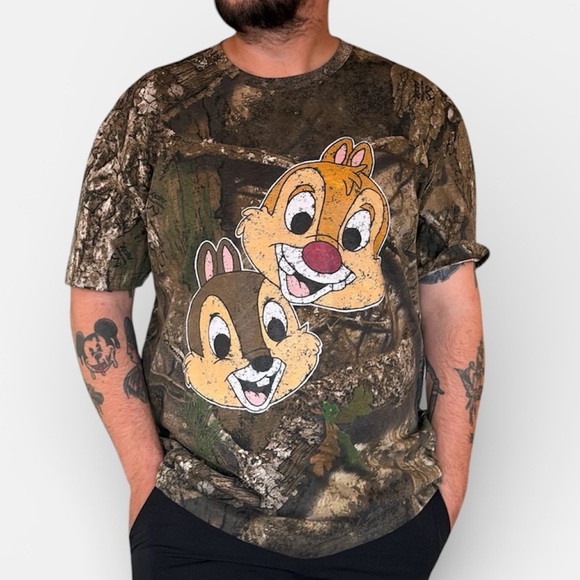 Code Five Other - Disney Chip Dale Camo Graphic Tee XL Vintage Style Distressed Forest Shirt NWOT